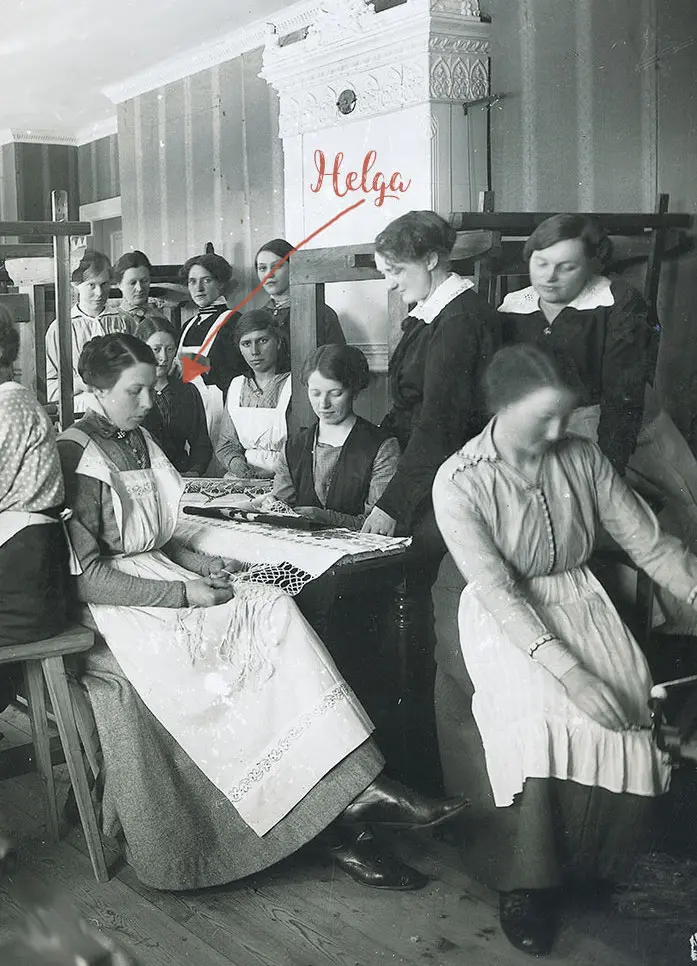 Helga in the weaving work shop